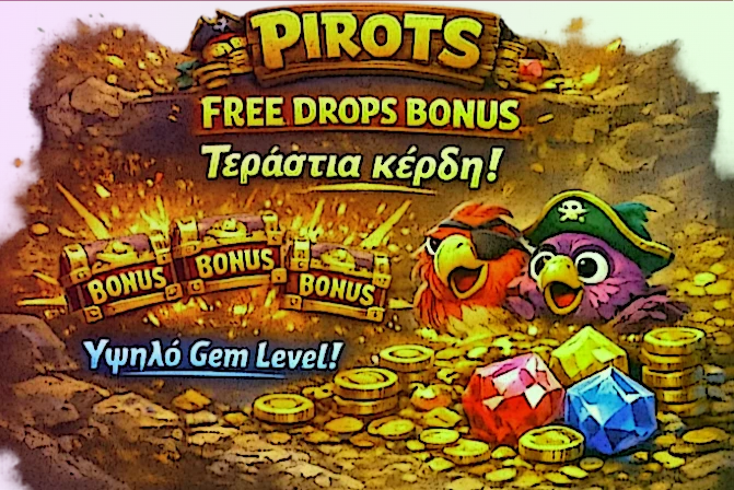 Η bonus φάση Free Drops στο Pirots με διατήρηση πλέγματος, επιπέδων λίθων και προόδου μετρητή