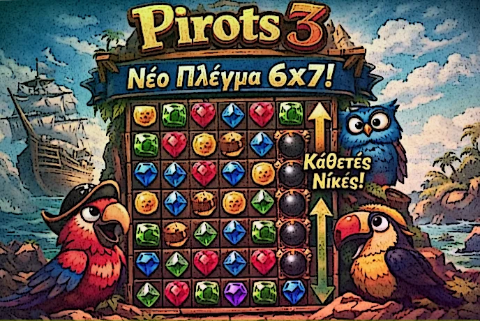 Το πλέγμα 6x7 του Pirots 3 και οι περισσότερες διαθέσιμες διαδρομές κίνησης για τα πουλιά της CollectR