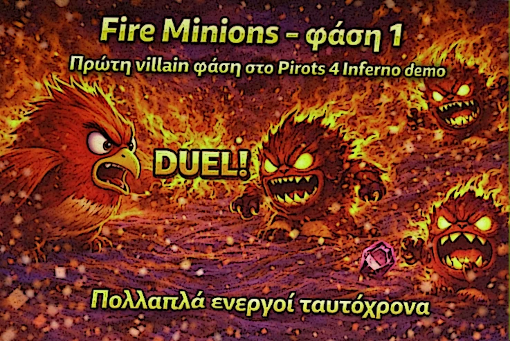 Fire Minions στο Pirots 4 Inferno demo με φλογισμένη κίνηση και μετάβαση προς τον Charlie